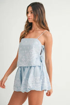 MABLE Embroidered Crop Cami and Balloon Mini Skirt Set