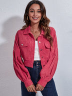 Button Down Collared Neck Cropped Jacket