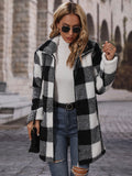 Plaid Collared Neck Coat with Pockets - felvior