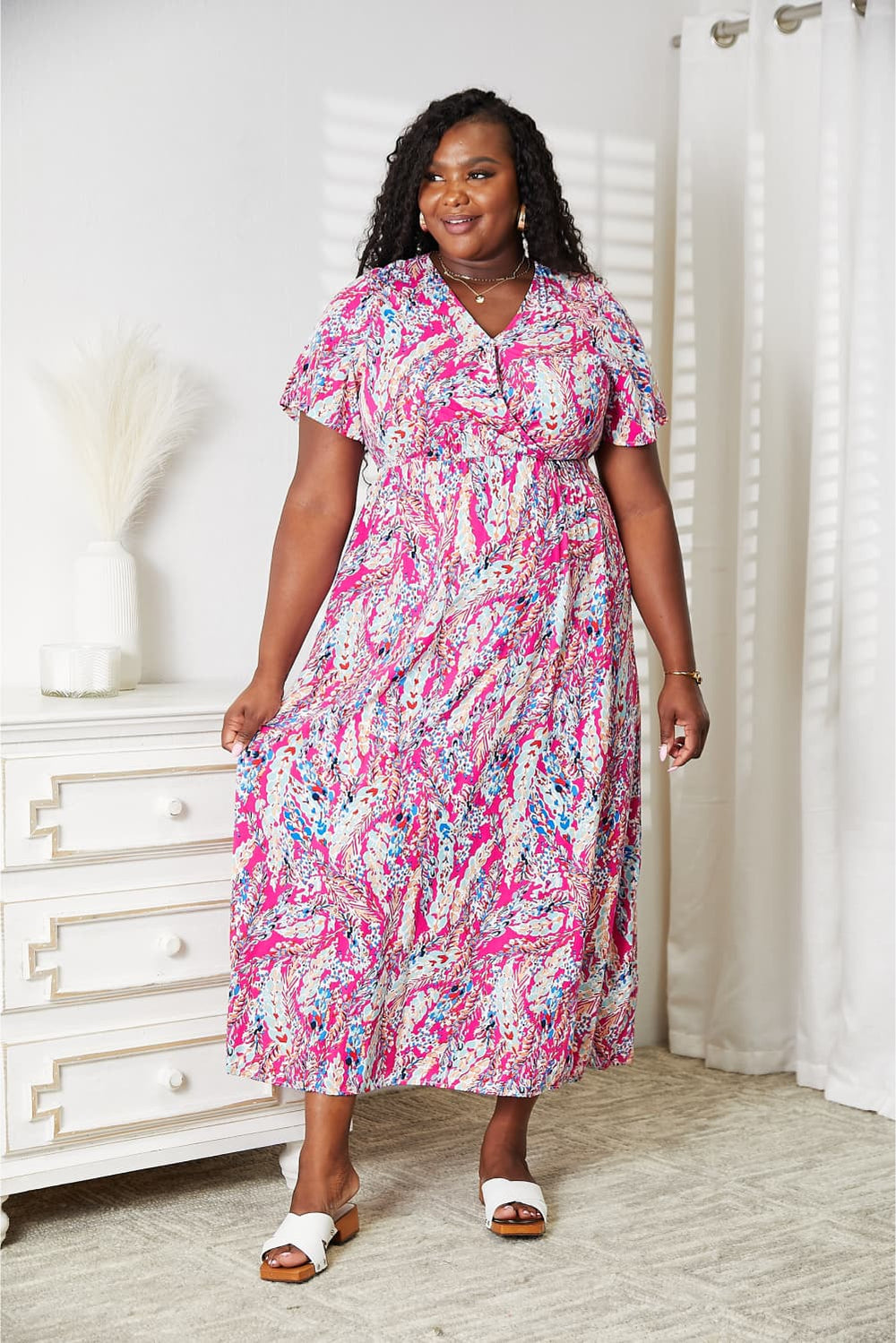 Double Take Multicolored V-Neck Maxi Dress - felvior