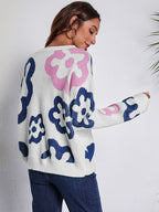 Flower Pattern Round Neck Long Sleeve Sweater