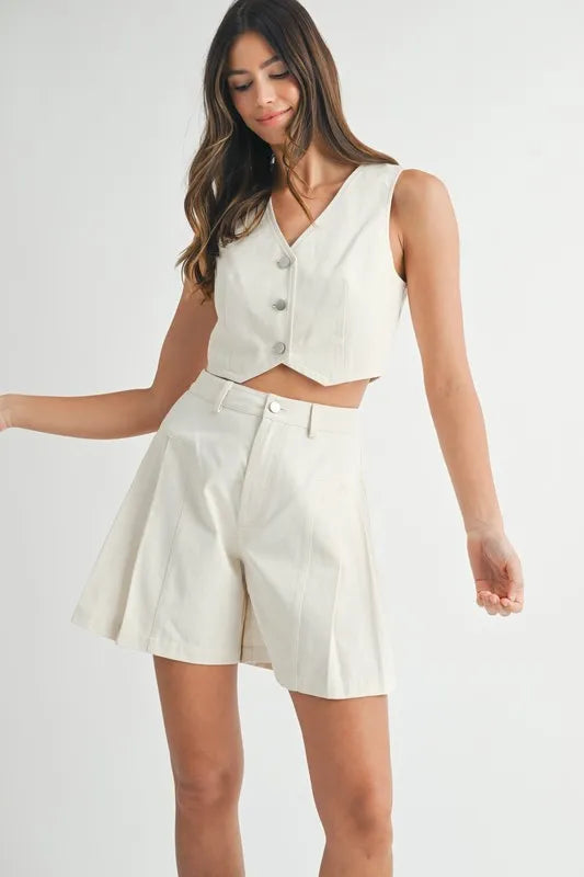 MABLE Button Down Vest Blazer and Shorts Set - felvior