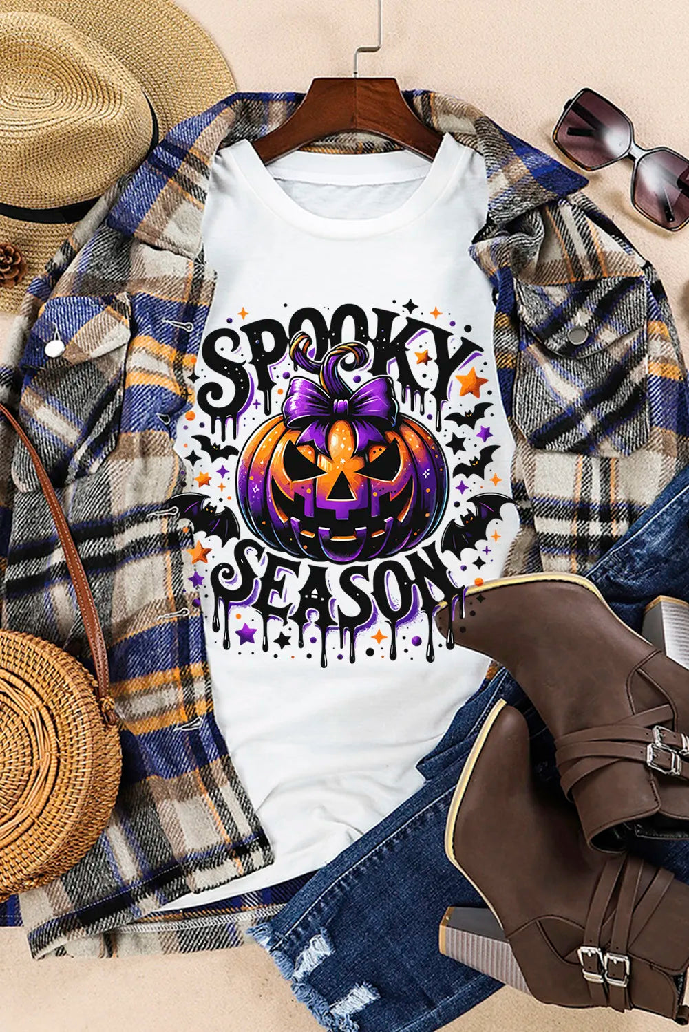 Full Size Jack-O'-Lantern Graphic Round Neck Short Sleeve T-Shirt - felvior