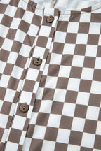 Checkered Print Crew Neck Wide Leg Jumpsuit