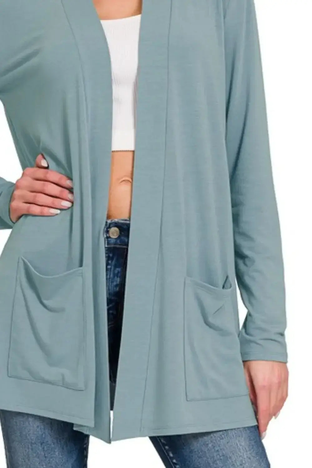 Zenana Slouchy Lightweight Open Front Pocket Cardigan