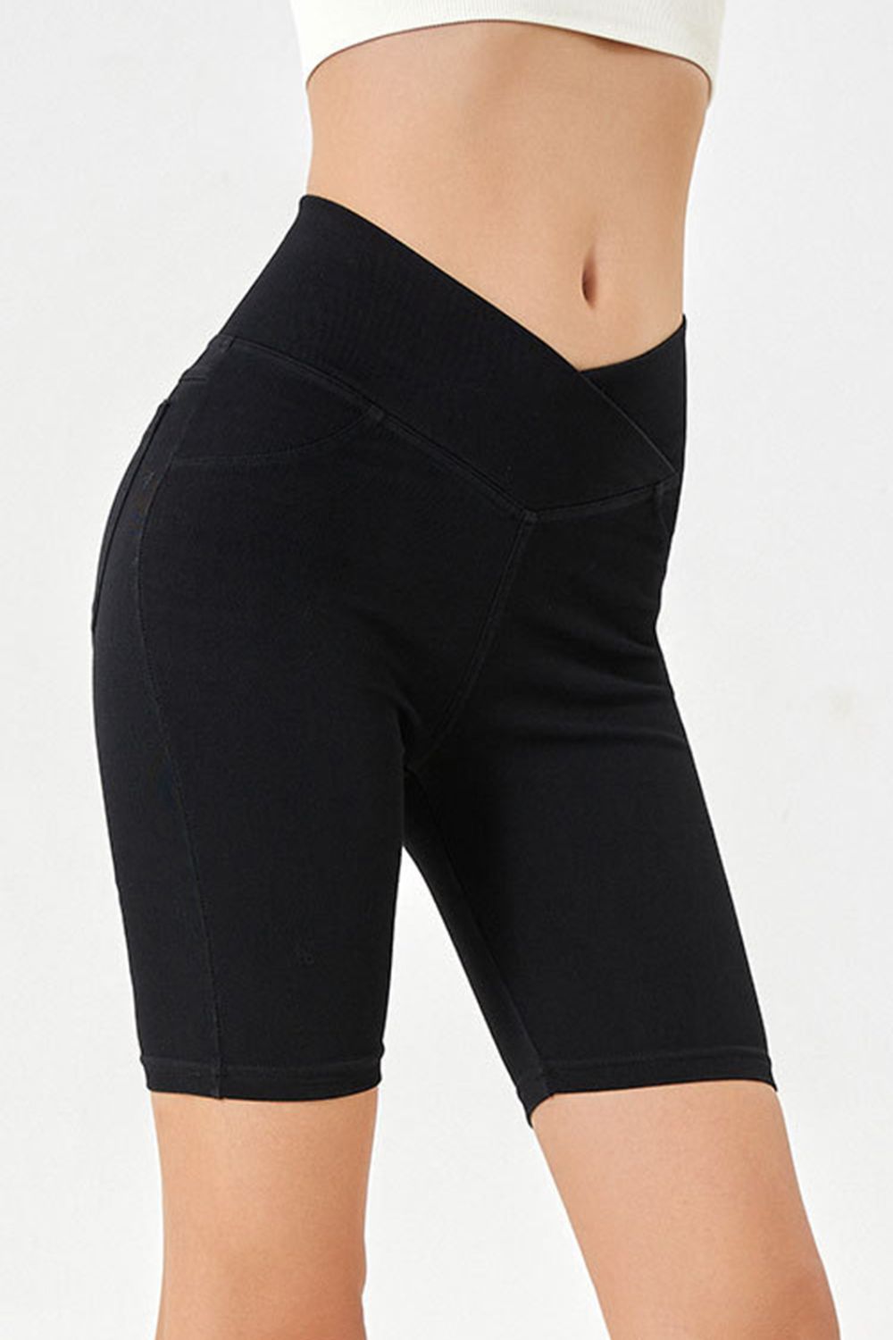 Basic Bae Asymmetrical Waist Denim Shorts with Pockets - felvior