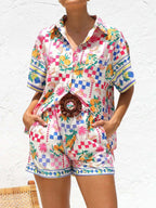 Printed Button Down Short Sleeve Top and Shorts Set