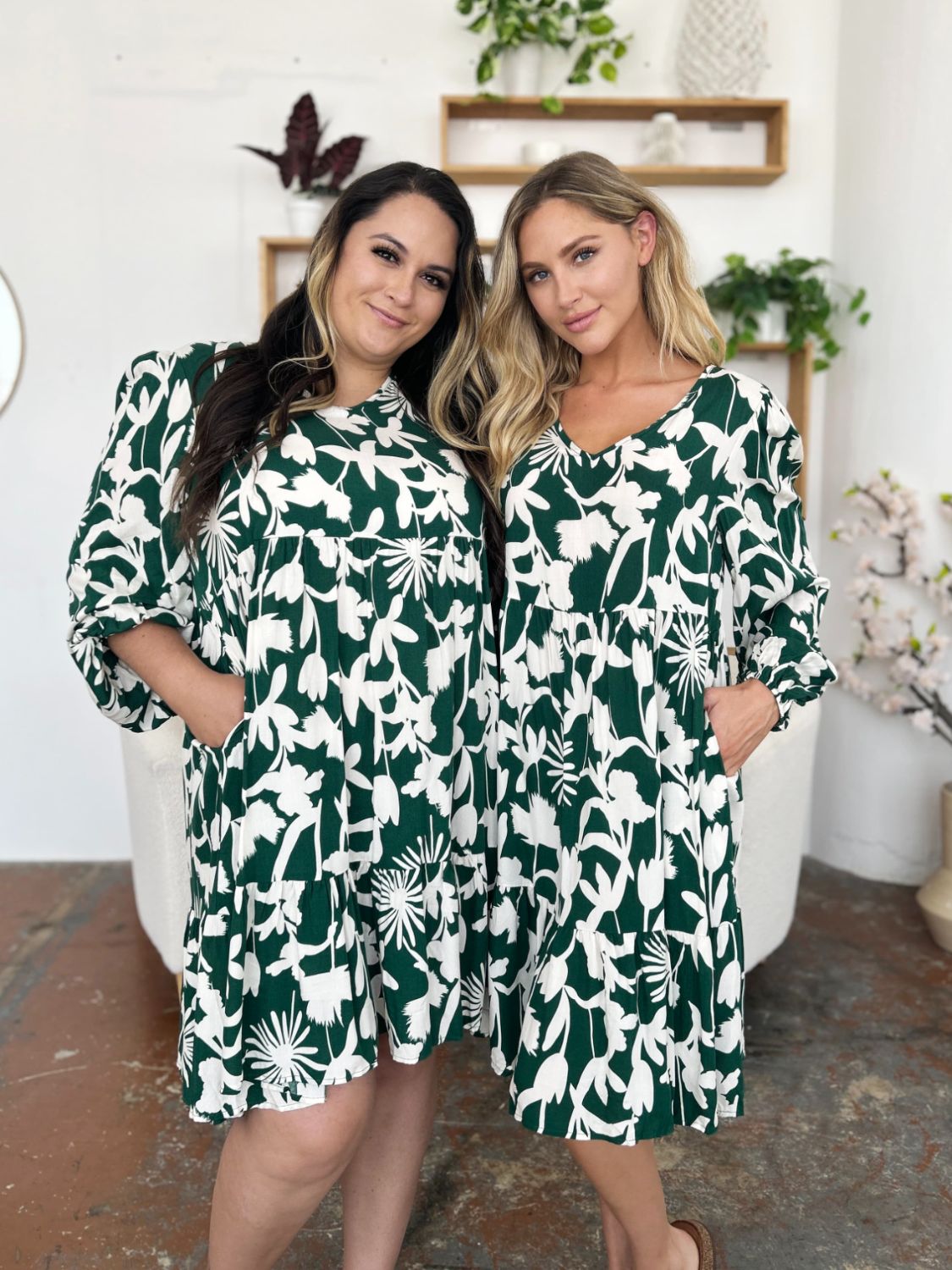 Double Take Full Size Printed Ruffle Hem Dress with Pocket - felvior