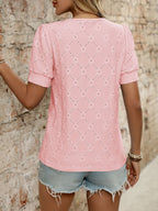 Eyelet Round Neck Short Sleeve Top