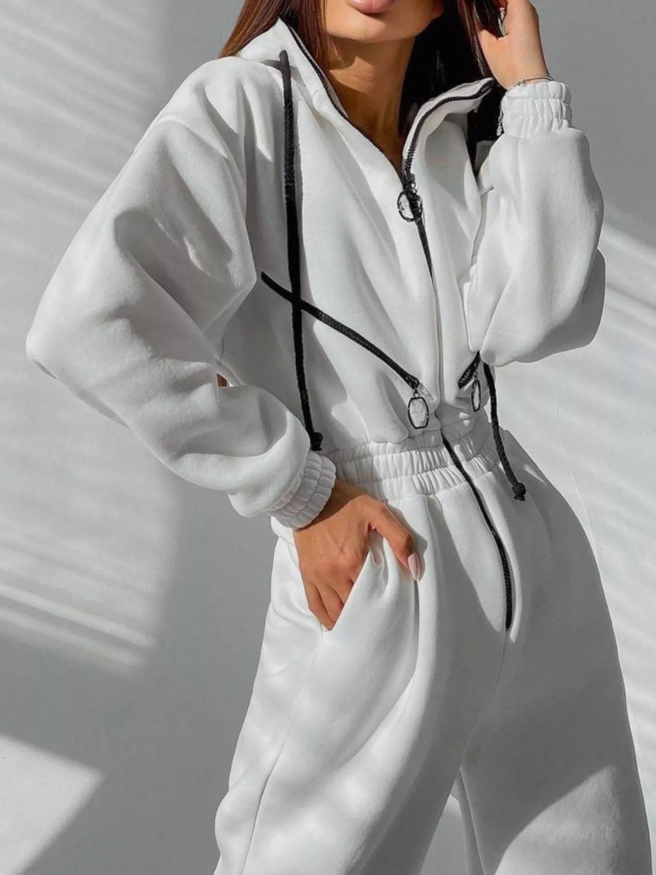 Hooded Zip-Up Long Sleeve Jumpsuit Secondary image