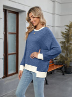 Contrast Trim Round Neck Long Sleeve T-Shirt