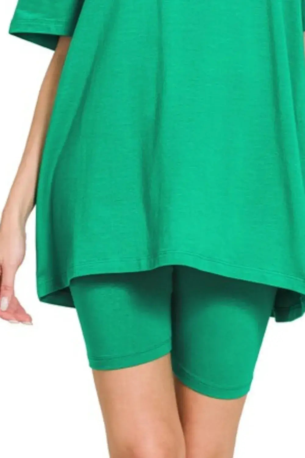 Zenana Cotton Round Neck Top & Biker Shorts