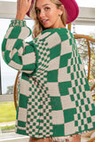 Checkered Open Front Long Sleeve Cardigan - felvior