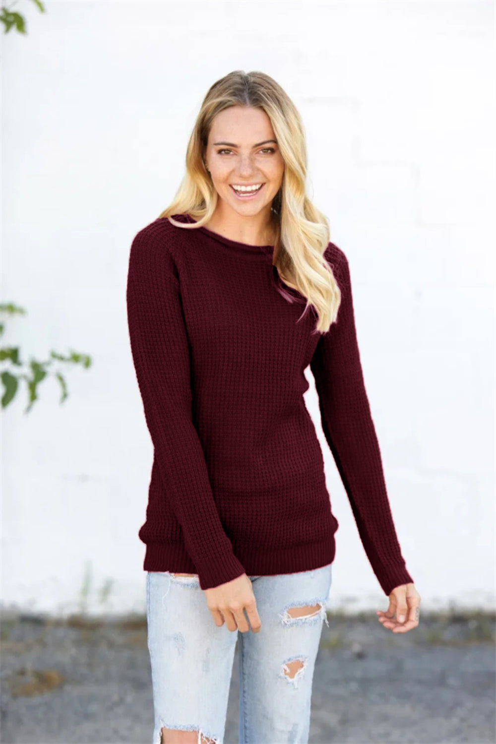 Round Neck Raglan Sleeve Sweater - felvior