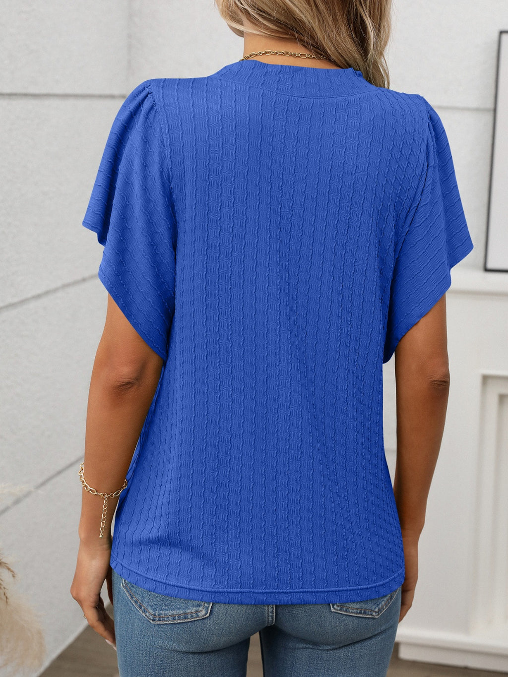 Round Neck Flutter Sleeve T-Shirt