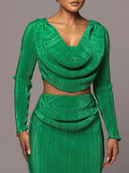 Ruched Cowl Neck Top and Maxi Skirt Set