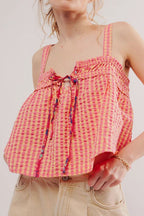 Tied Front Textured Square Neck Cami