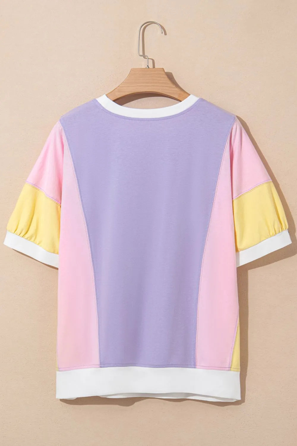 Color Block Patchwork Half Sleeve Oversized T Shirt - felvior