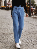 Tied Straight Jeans with Pockets - felvior