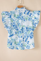 Floral Print Ruffle Sleeve Frilly Button Up Shirt