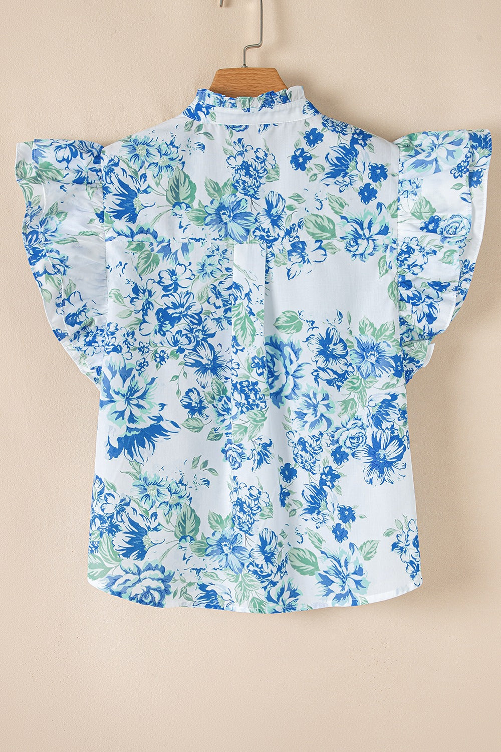 Floral Print Ruffle Sleeve Frilly Button Up Shirt - felvior