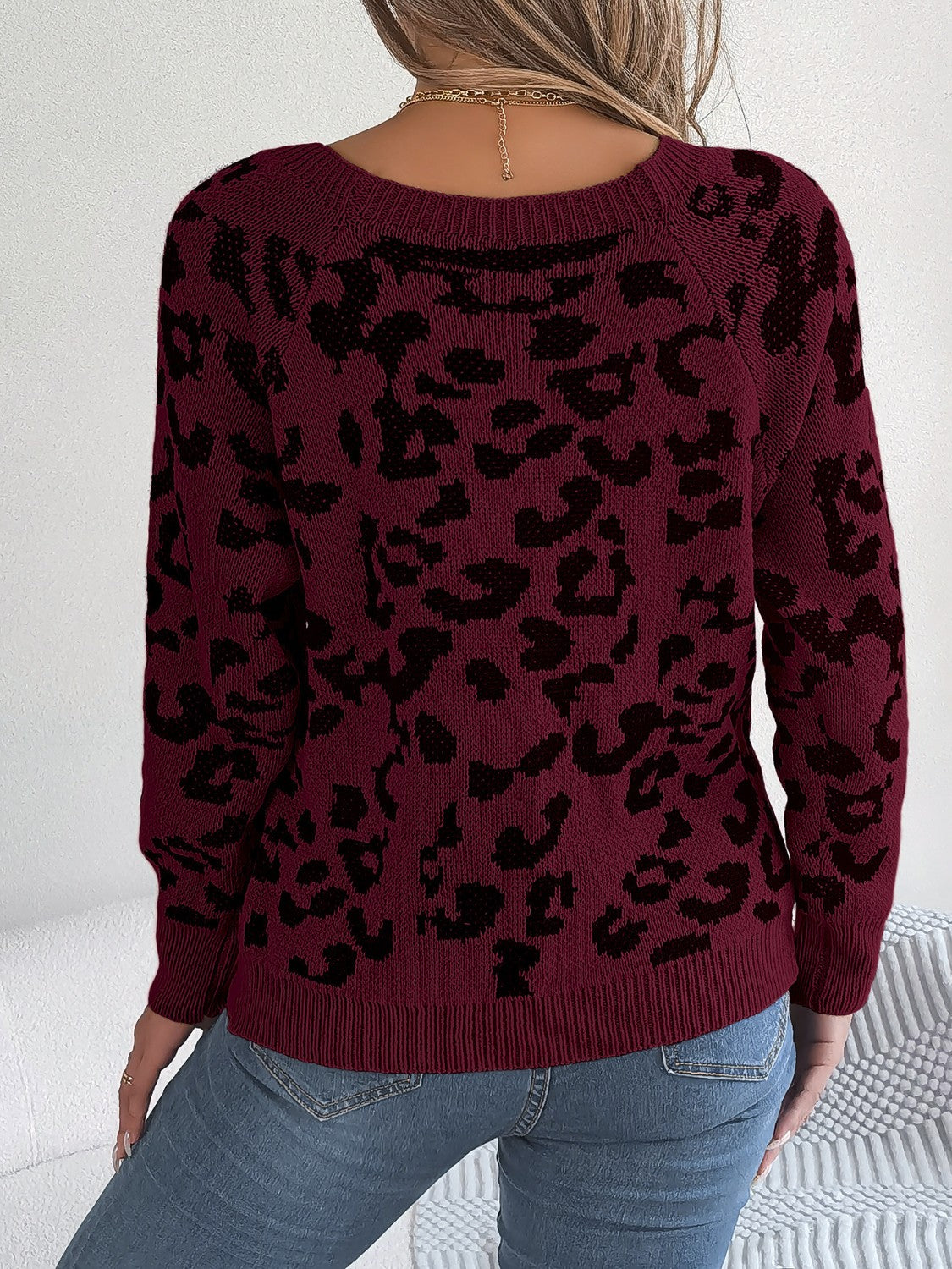Leopard Buttoned Square Neck Sweater - felvior