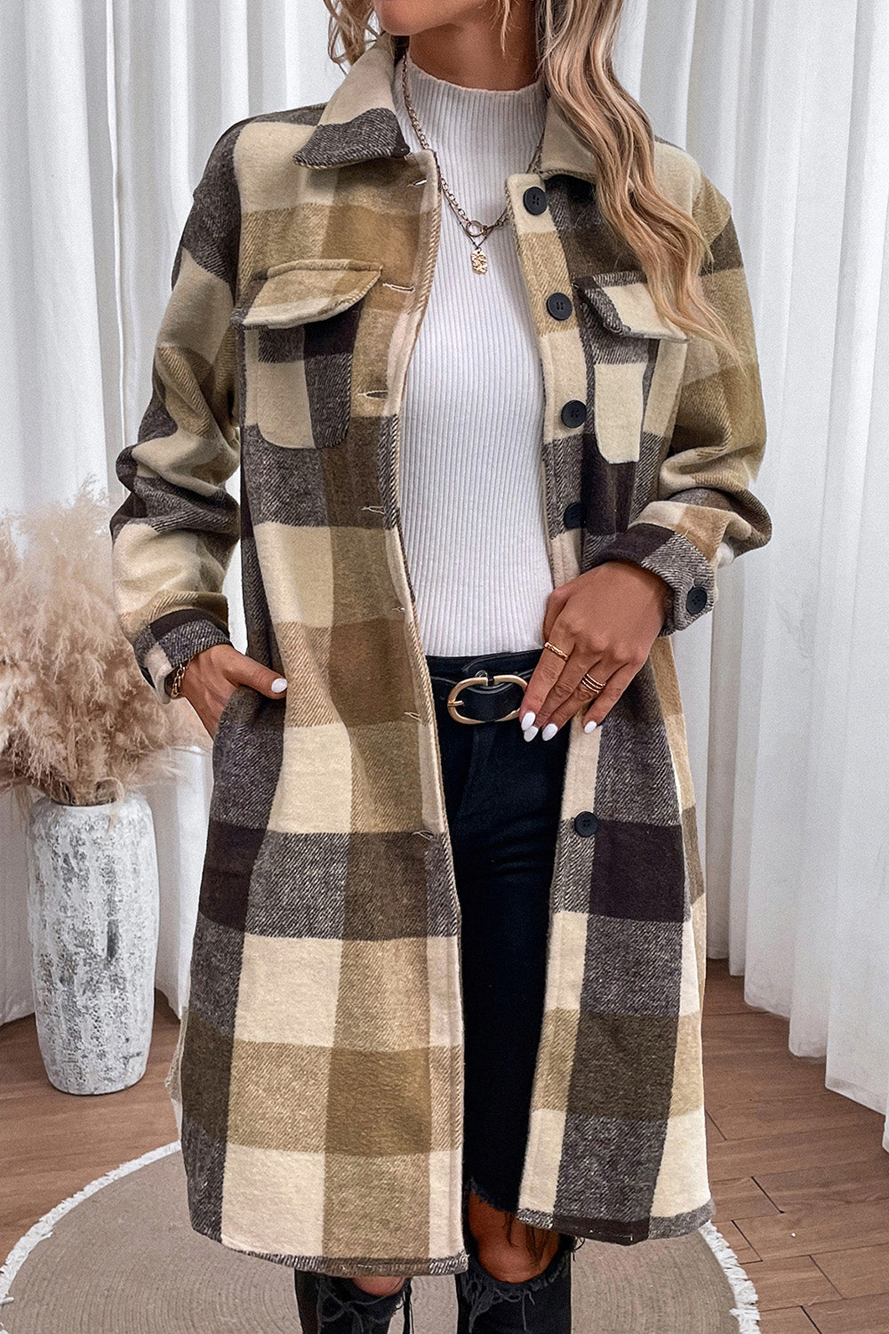 Plaid Button Down Longline Coat - felvior
