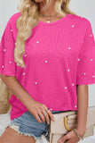 Pearl Detail Round Neck Half Sleeve T-Shirt