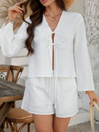 Devine Double Tied V-Neck Top and Shorts Set