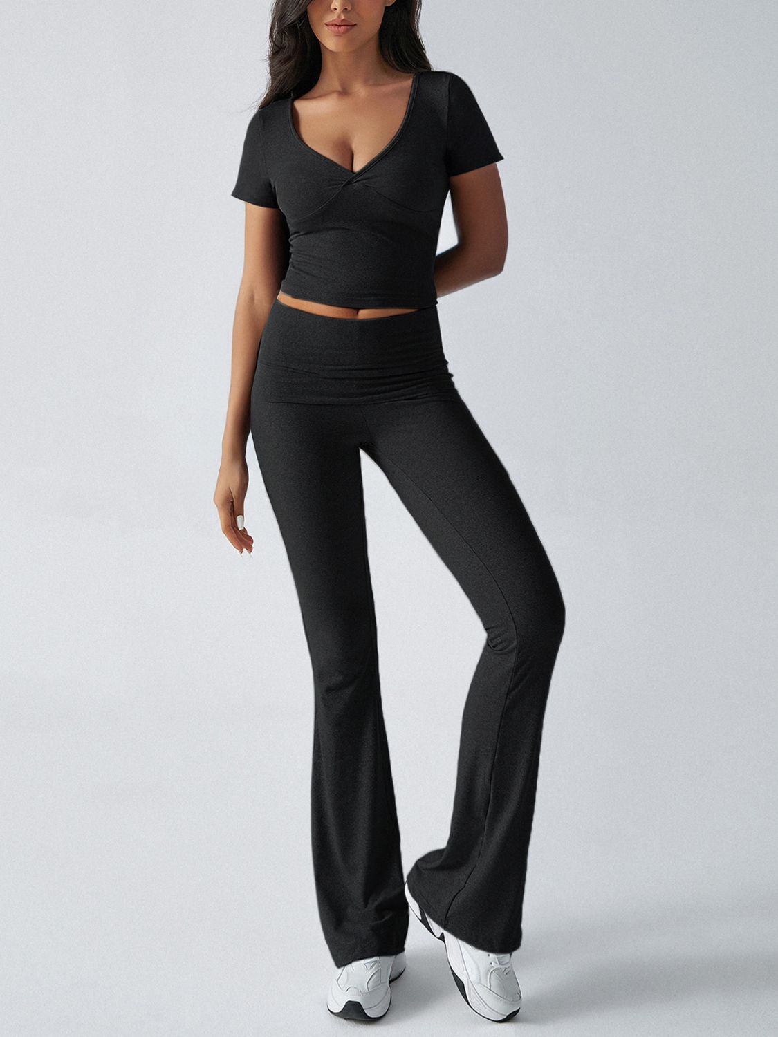 Devine Short Sleeve Top and Bootcut Legging Set - felvior