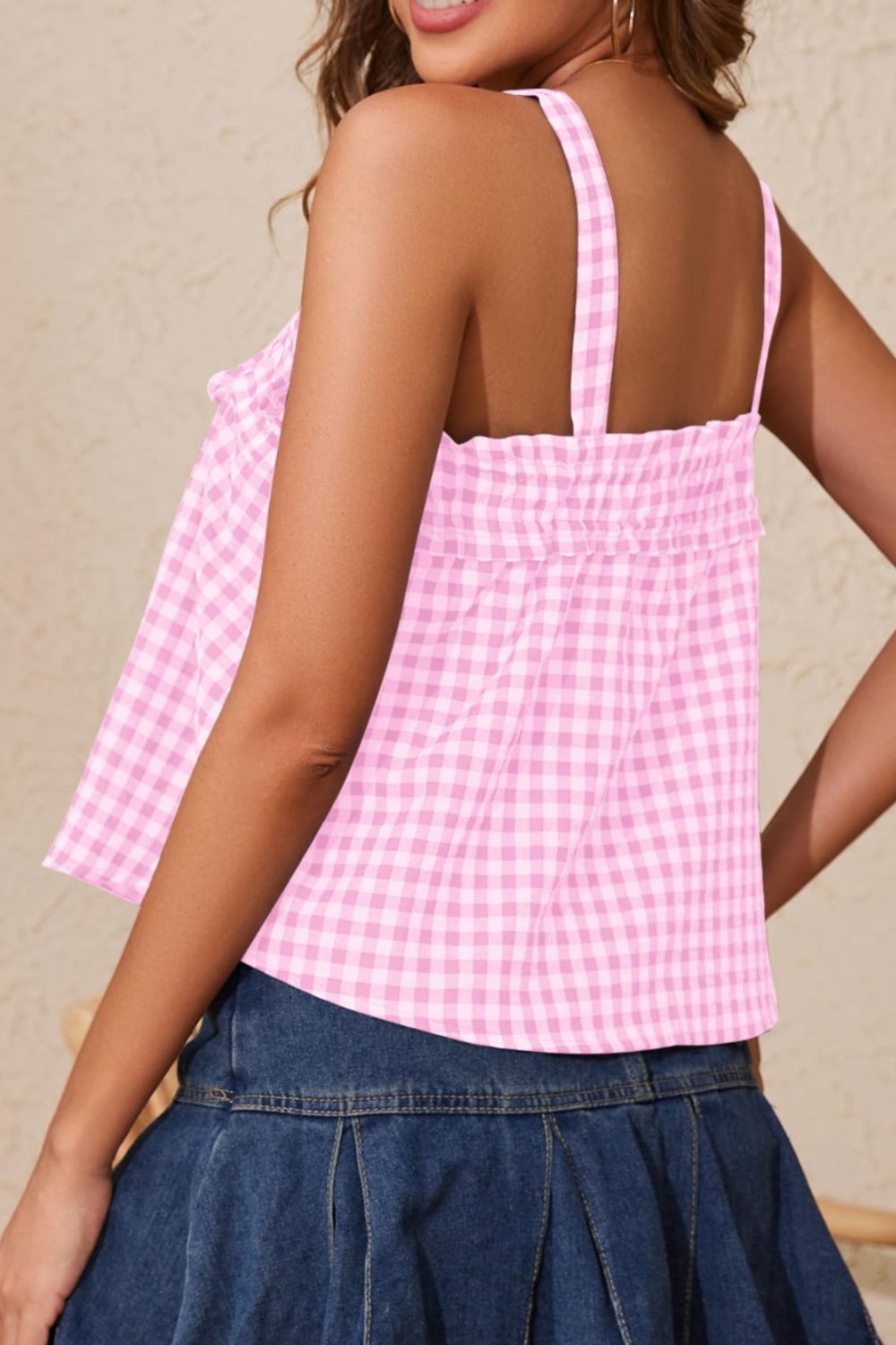 Tied Front Textured Square Neck Cami - felvior