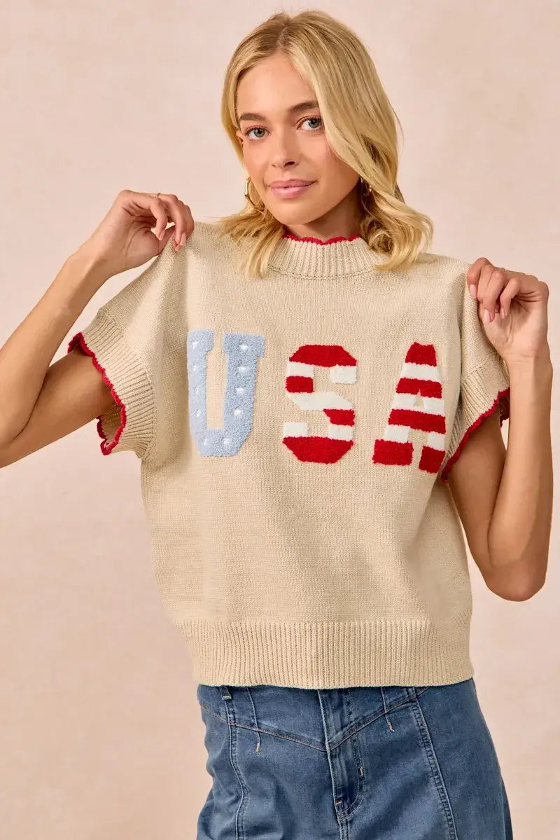 BiBi USA Patchwork Sweater Vest Top With Contrast Detail