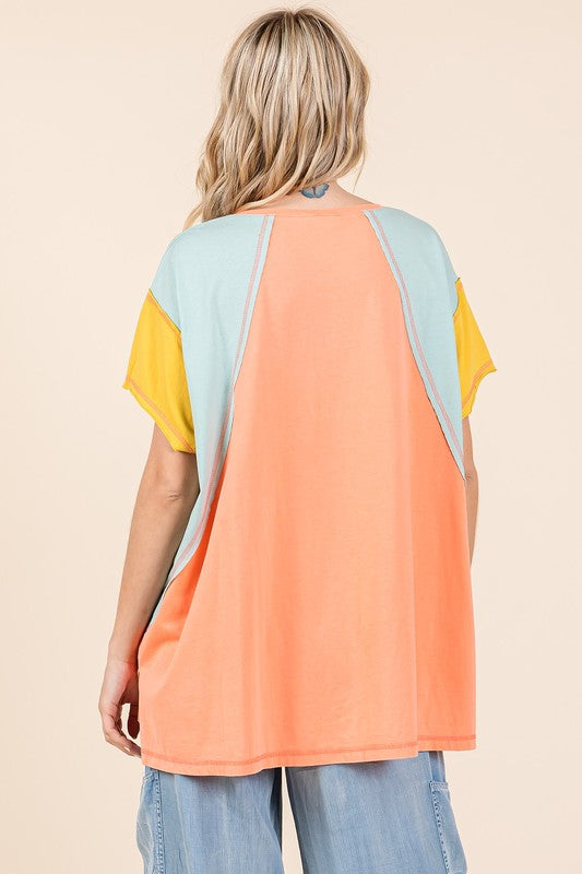 Mittoshop Color Block V-Neck Short Sleeve T-Shirt Zweitbild