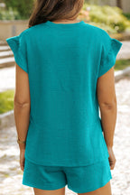 Ruffled Cap Sleeve Top and Shorts Set