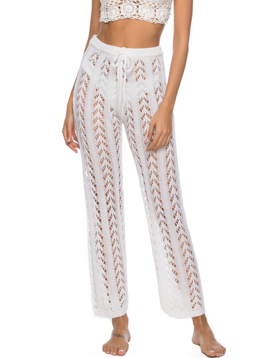 Cutout Drawstring High Waist Swim Pants - felvior