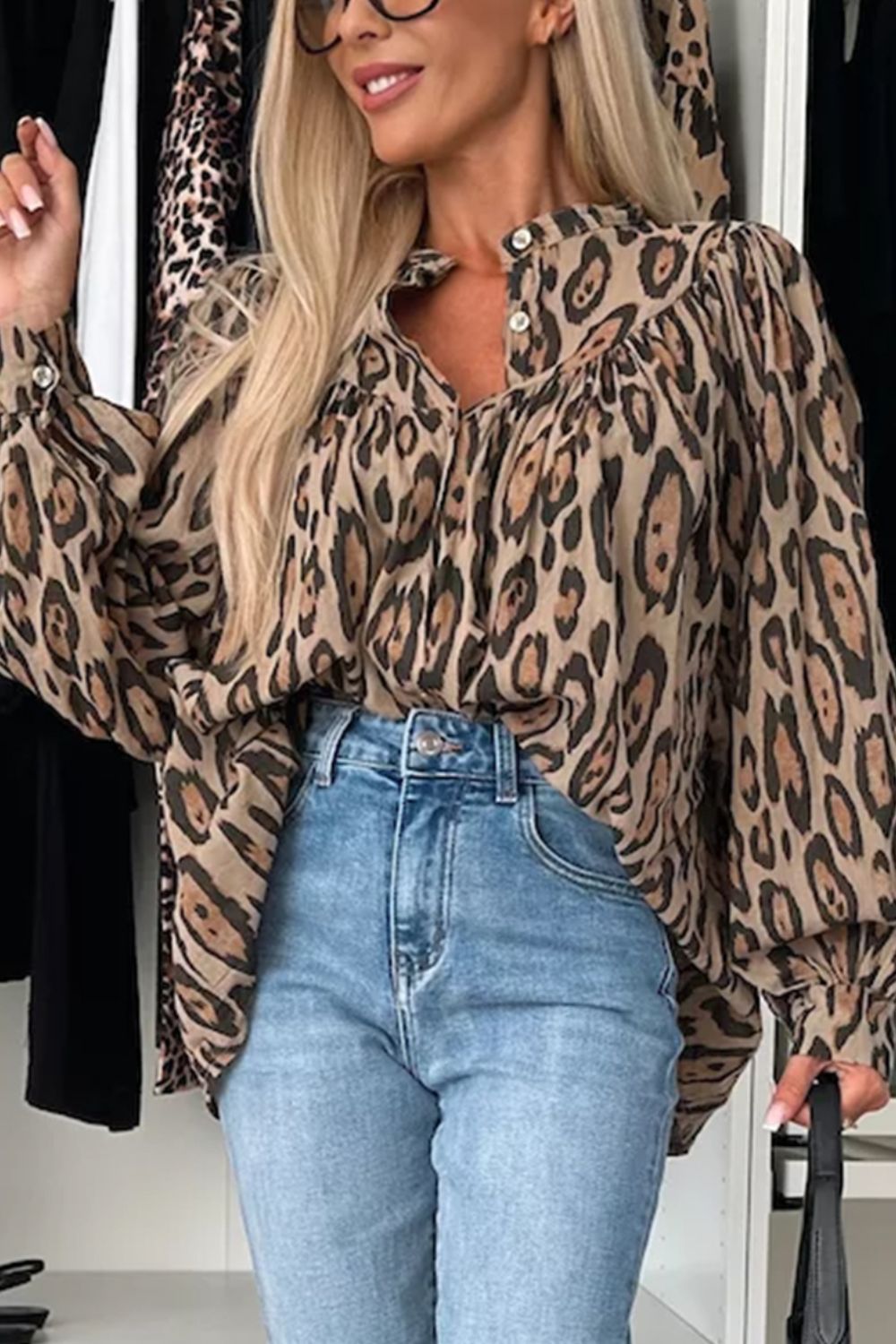 Leopard Print Button Down Long Sleeve Shirt - felvior