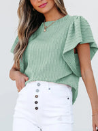 Round Neck Ruffle Sleeve Top