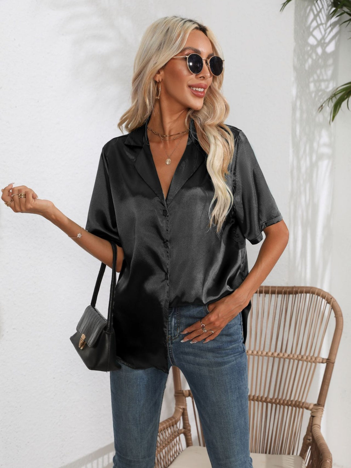 Button Down Short Sleeve Shirt - felvior