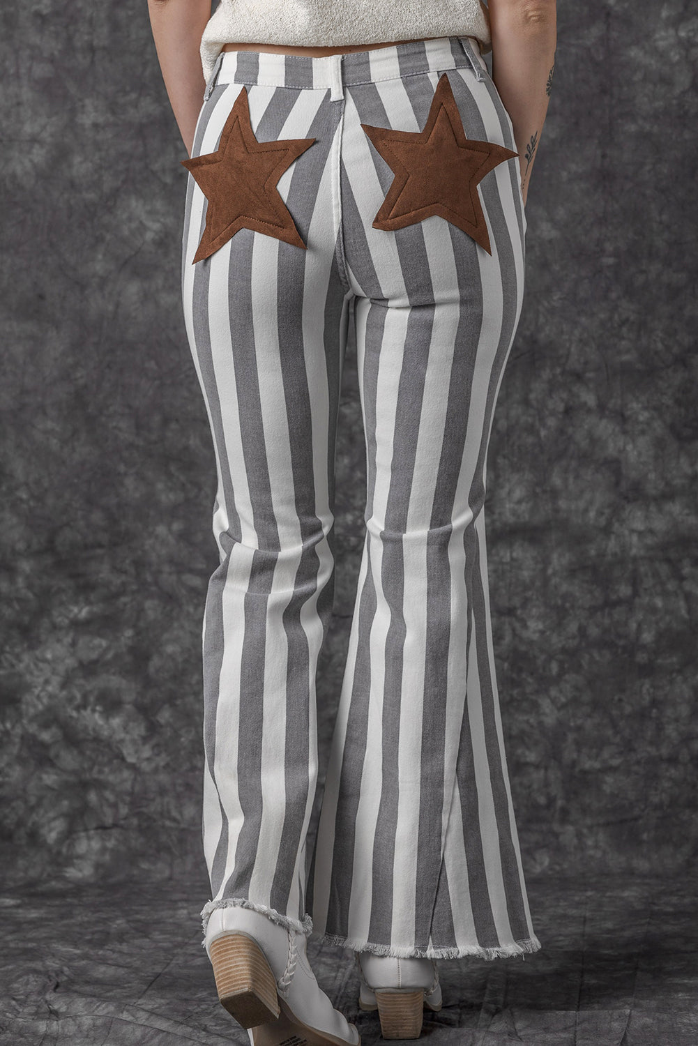 Raw Hem Star Applique Striped Jeans Hauptbild