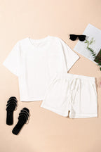 Texture Short Sleeve Top and Shorts Set