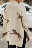 Animal Pattern Mock Neck Long Sleeve Slit Sweater - felvior