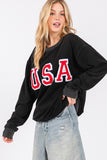 SAGE + FIG USA Letter Patch Round Neck Sweatshirt - felvior