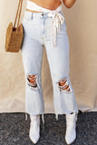 Distressed Raw Hem Jeans with Pockets - felvior