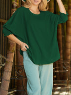 Round Neck Three-Quarter Sleeve Blouse