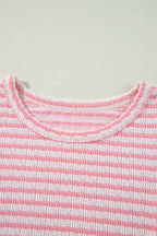 Stripe Textured Puff Sleeve Crewneck Top