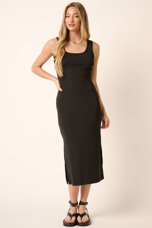 Mittoshop Side Slit Wide Strap Midi Tank Dress - felvior