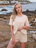 Round Neck Short Sleeve Top and Shorts Sweater Set - felvior
