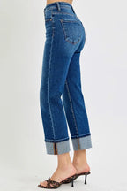 RISEN Full Size High Rise Ankle Straight Cuffed Jeans Plus Size