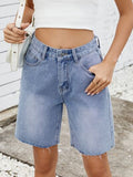 Washed Raw Hem Denim Shorts - felvior
