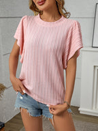 Textured Round Neck Short Sleeve Top
